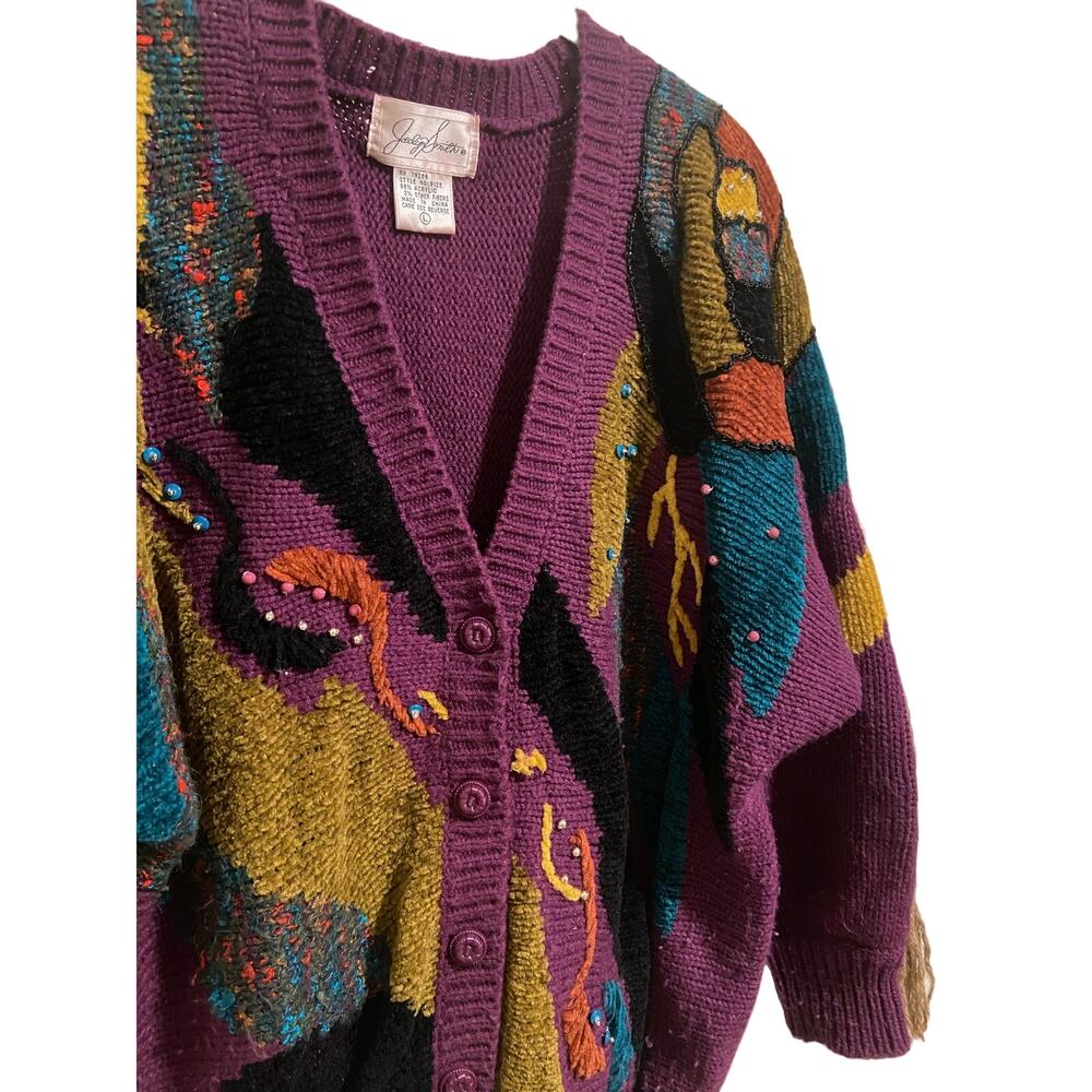 90s VTG Jaclyn Smith Large Beaded Teacher Cardigan SOFT Purple Knit Pockets